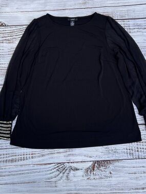 Alfani Black Long Sleeve Top with Sheer Sleeves and Embellished Cuffs